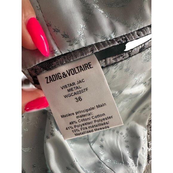 ZADIG & VOLTAIRE Silver Metallic Jacket Blazer Size 36 / US Small - Picture 8 of 8